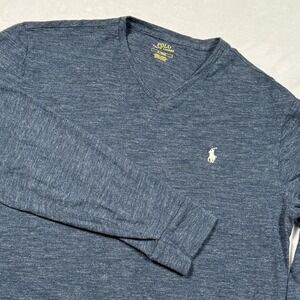 Polo‎ Ralph Lauren Shirt Mens Medium Blue Heather V Neck Long Sleeve Knit